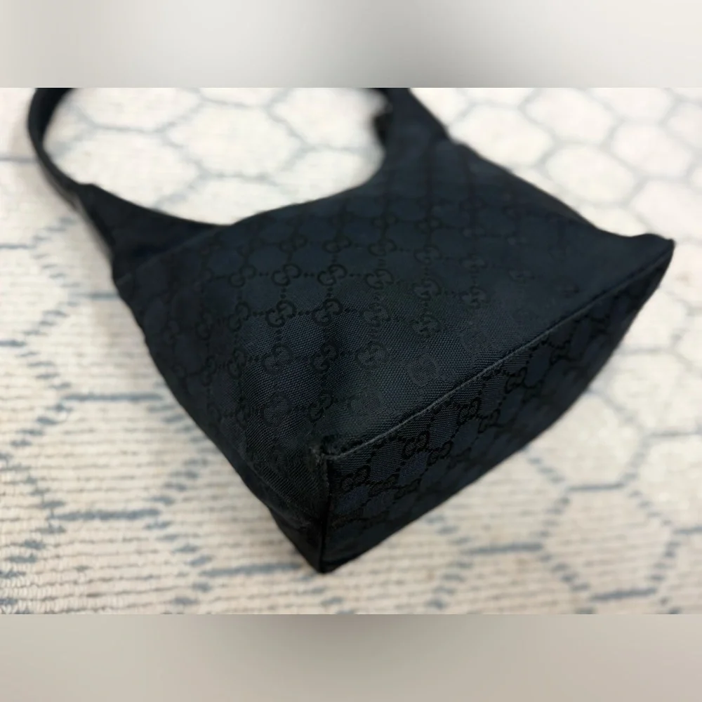 GUCCI Vintage Y2K Classic Black GG Monogram Canvas Leather Hobo Shoulder Bag - Picture 8 of 16